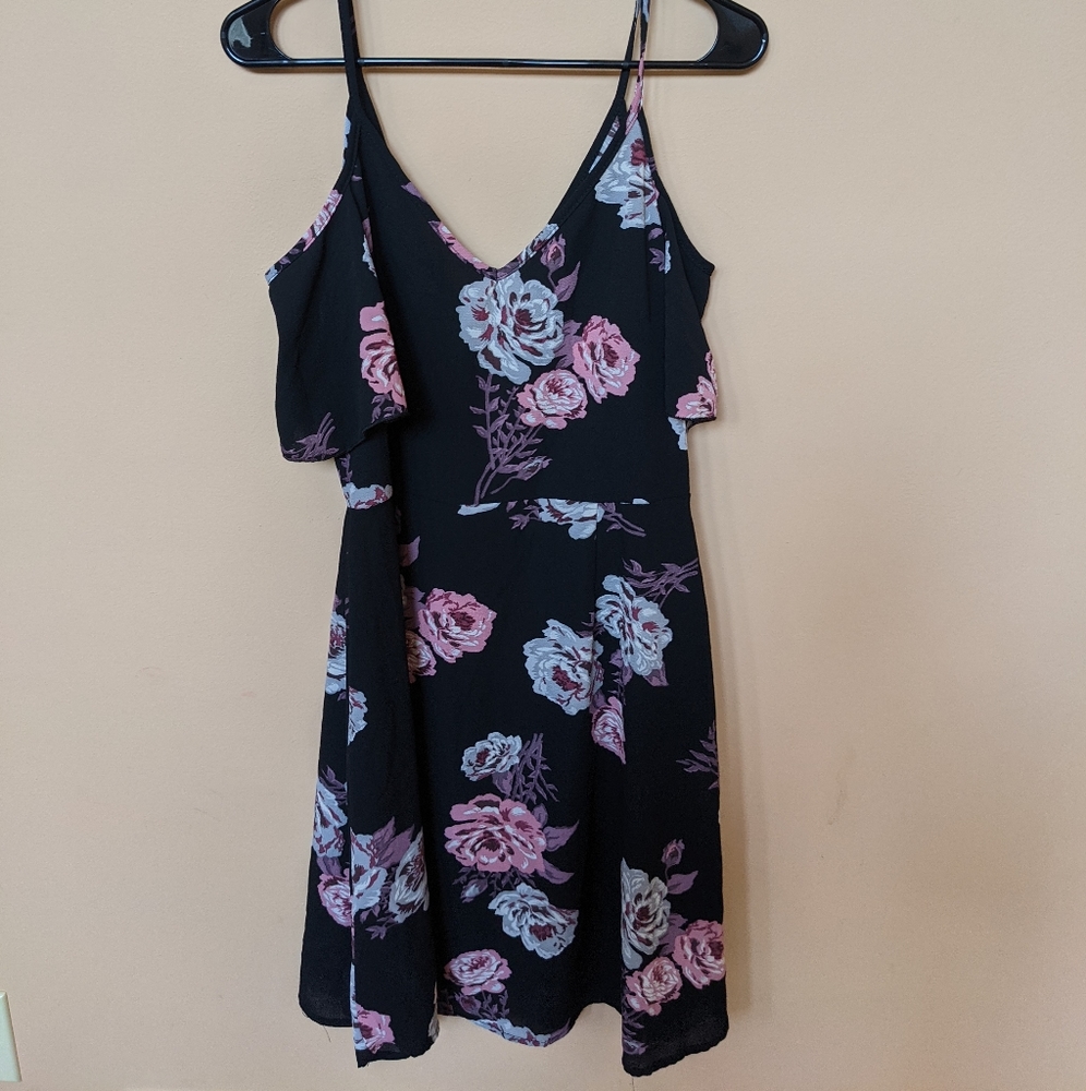 Charlotte Russe Cold Shoulder Black Floral Dress